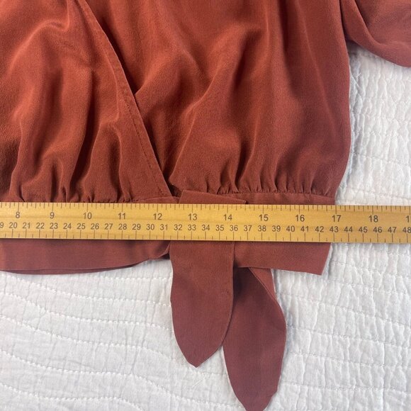 Madewell Rust 3/4 Sleeve 100% Silk Wrap Blouse V-Neck Tie Waist Detail SZ M - Picture 9 of 12